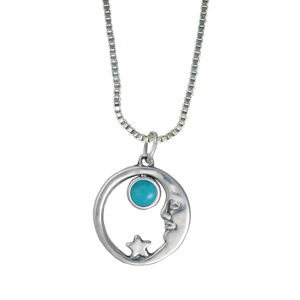 Sterling Silver Lucky Old Moon Pendant With Turquoise